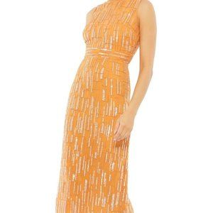 Mac Duggal Cocktail Dress, Sequin & Beaded Mesh Sheath, Saffron(orange), Size 0